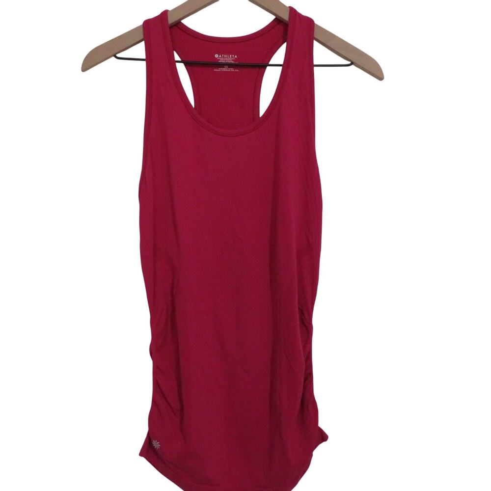 Athleta Womens Sz XS Magenta Raspberry Sleeveless Tank Ruched Sides Racerback